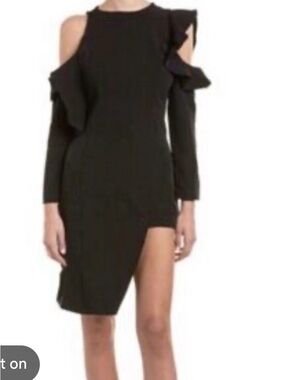 Beulah One-Shoulder Black Ruffle Asymmetrical Dress